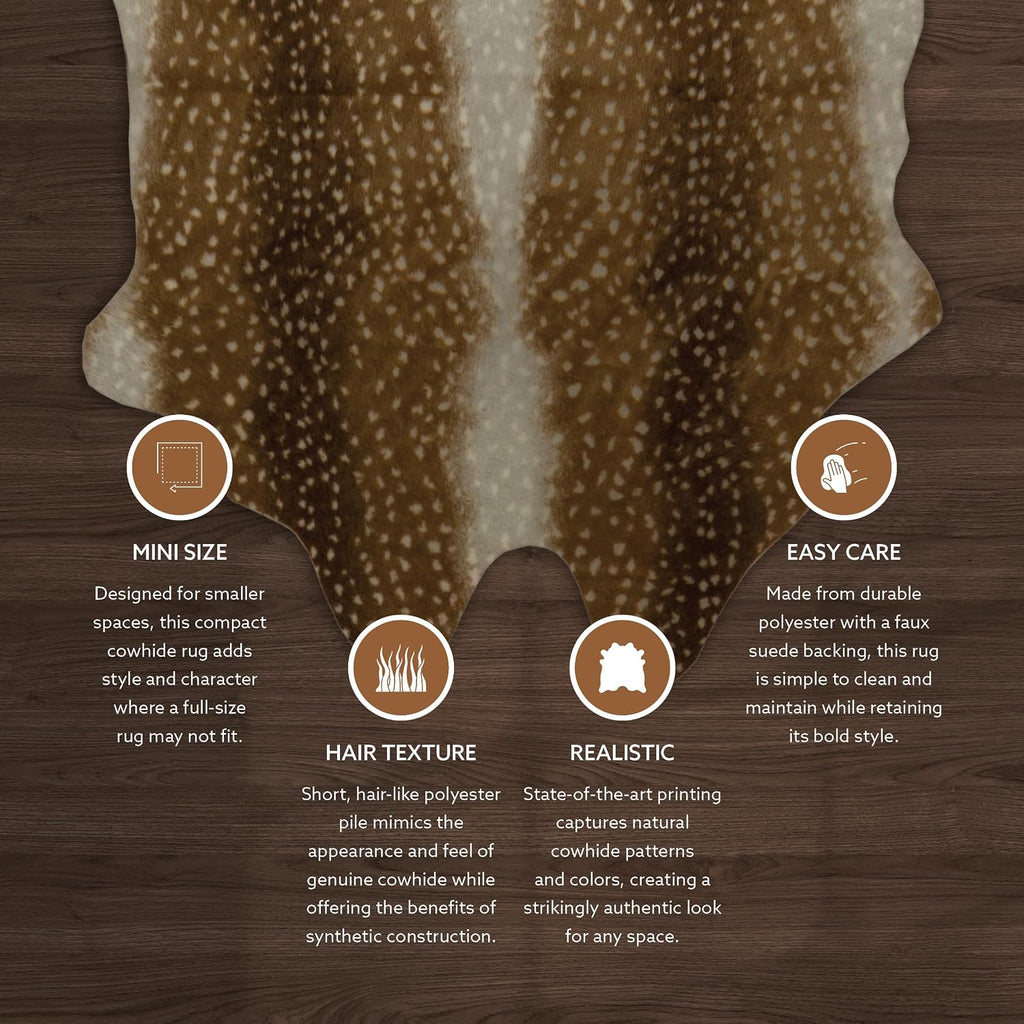 Faux Cow Hide Mini Scatter Size Antelope Print in Beige and White Polyester Hand Made 3'10" X 5' Area Rug