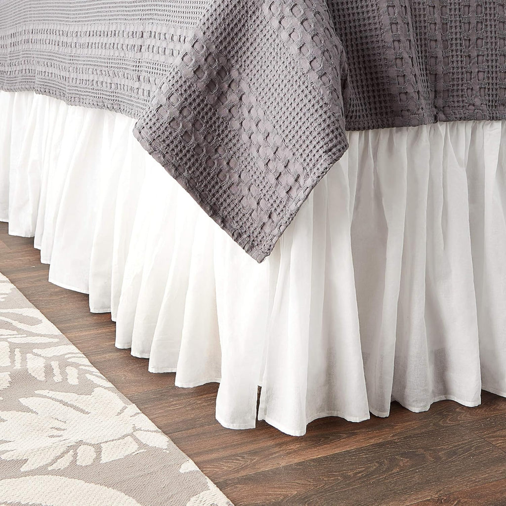 Voile Bed Skirt, Lined, White, Queen 18-inch L