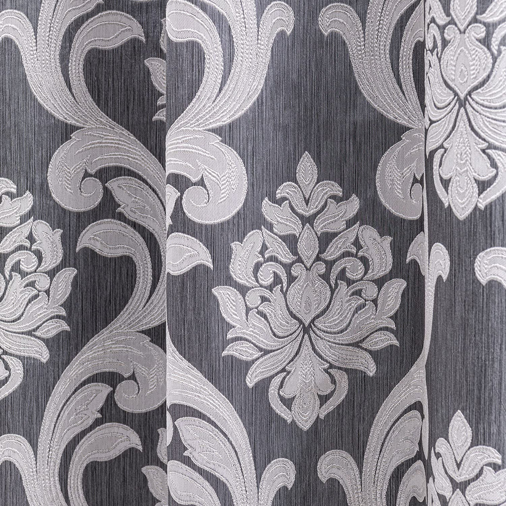 Damask Curtains, Gothic Jacquard Curtain Drapes with Floral Patterns, Grey Curtains 96 Inch Length, Set of 2 Panels