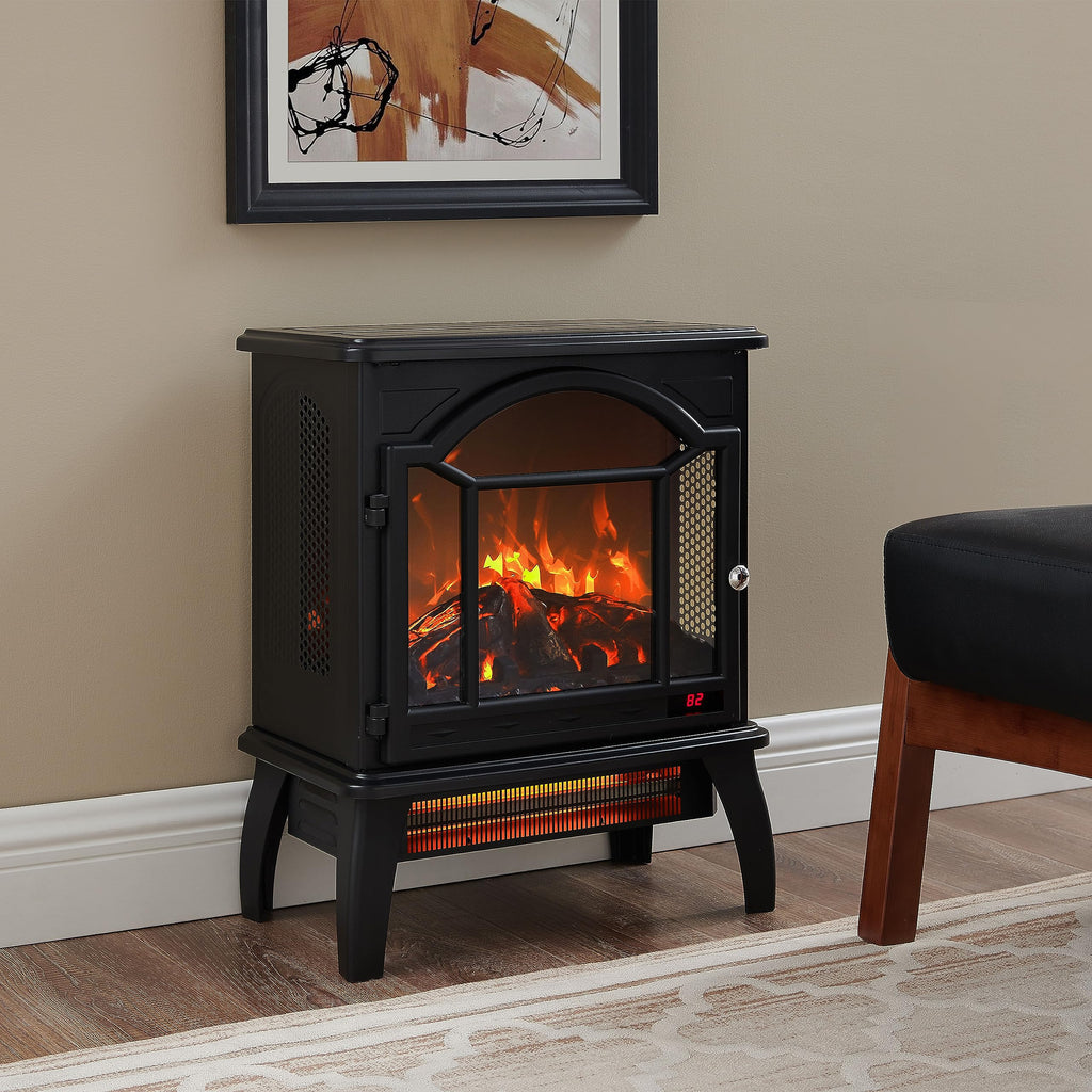 Freestanding Electric Fireplace Heater,Portable Infrared Fireplace Stove with 4 Types of 3D Realistic Flame