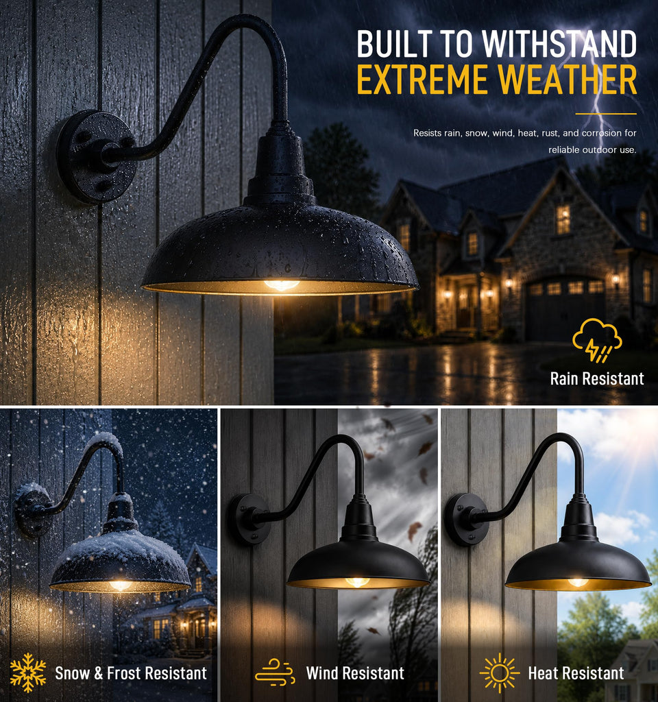 17" Gooseneck Outdoor Barn Lights, Dome Modern Industrial Wall Light