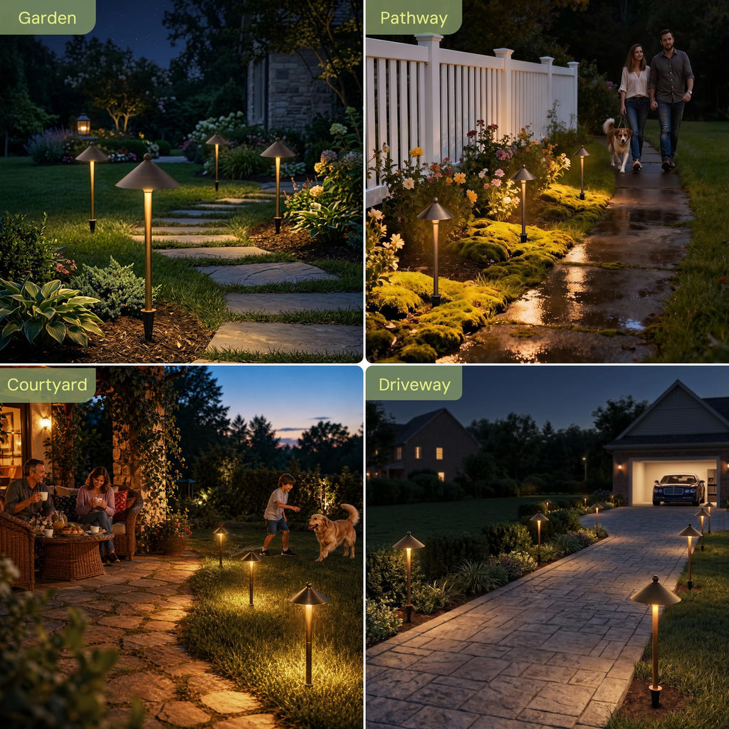 Brass Low Voltage Pathway Lights Outdoor Wired, Landscape Path Lights