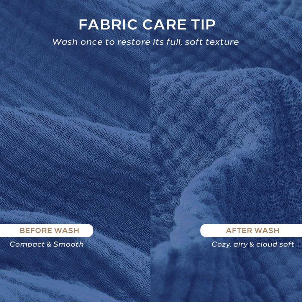 Cotton Throw, Muslin, Blue, 4-Layer Design, Lightweight, Sofa