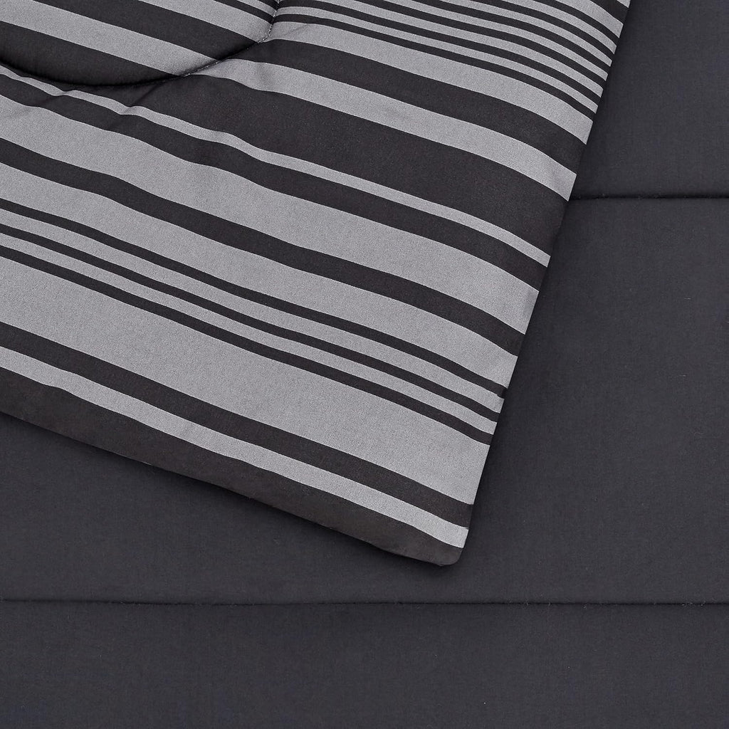 5-Piece Lightweight Microfiber Comforter Set with Sheets, Bed-in-a-Bag, Gray Calvin Striped Bedding, Twin/Twin XL