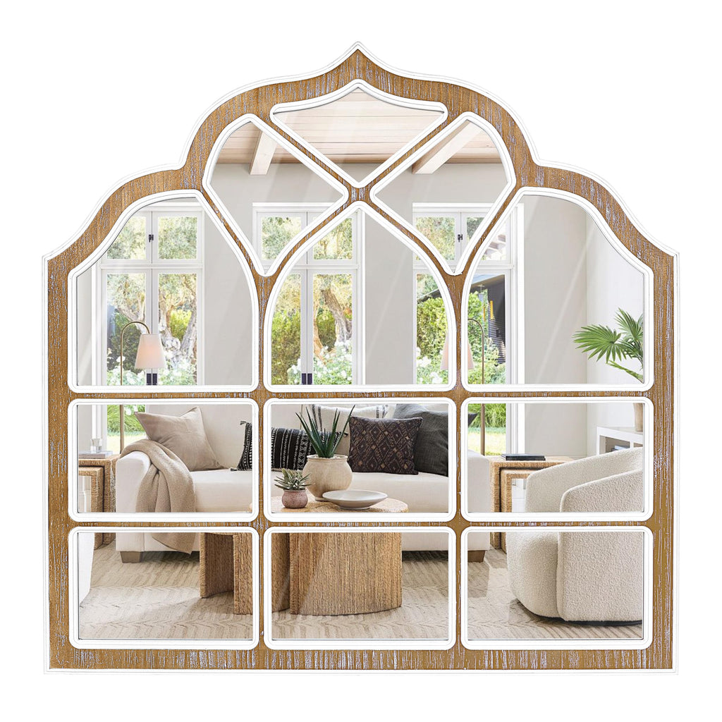 36x36 Inch Window Pane Wall Mirror, Farmhouse Gothic Arched Mirror