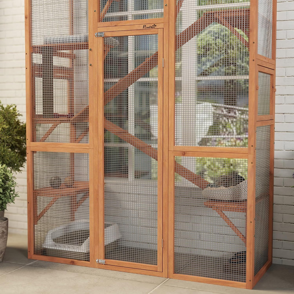Outdoor Catio Cat Enclosure Large Wooden Cat House, 99" H Orange