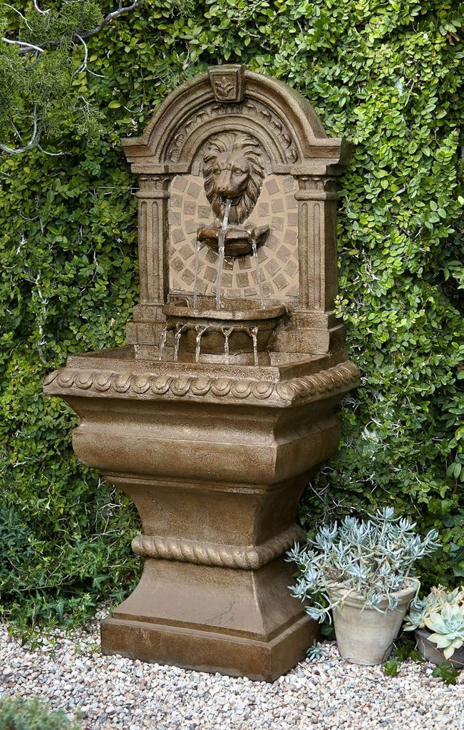 Royal Lions Head 51" High Large Italian Outdoor Decor Faux Stone Floor Fountain with Light Statue Waterfall Standing
