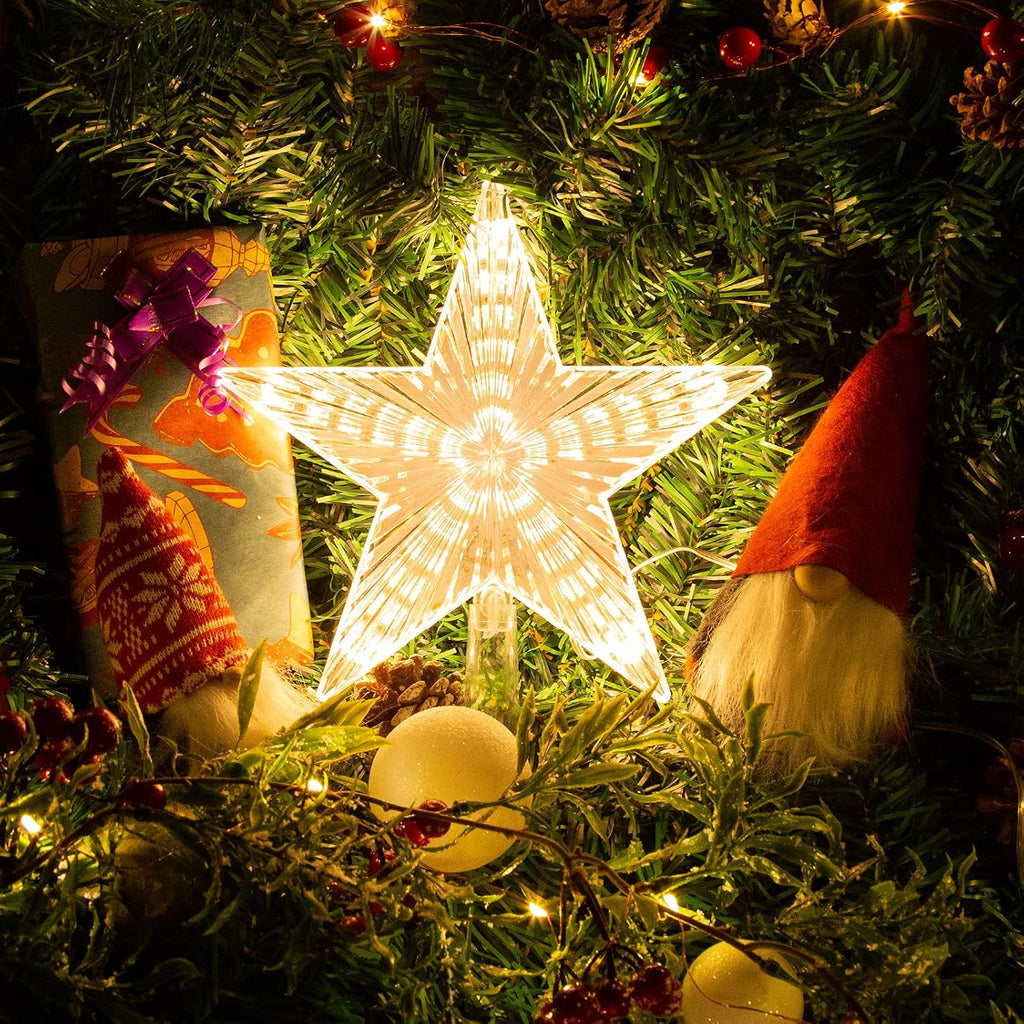 Christmas Tree Topper Star Warm White Light Christmas Tree Decor for Christmas Holiday Home Fit for General Size Xmas
