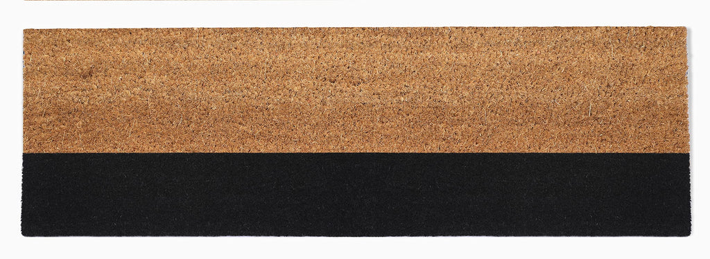 Modern Non Slip Doormat - Durable, Thin - Natural Coir & Rubber - Entryway, Double Door, Porch, Patio - Black Belt