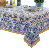 Rectangle Fabric Tablecloth, 60 x 84 Inch, Allure Yellow and Blue Floral Bordered Print, Indoor Outd