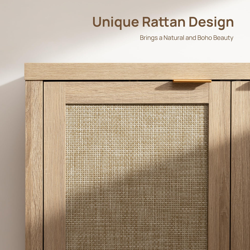 68" Rattan Sideboard Buffet Cabinet with Storage Boho Credenza