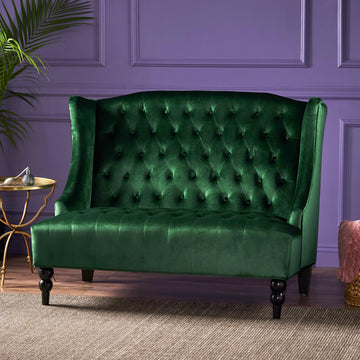 Modern Tufted Velvet Wingback Loveseat, Tufted Velvet 2 Seat Couch Sofas with High Back Thick Padded Cushioned Seats