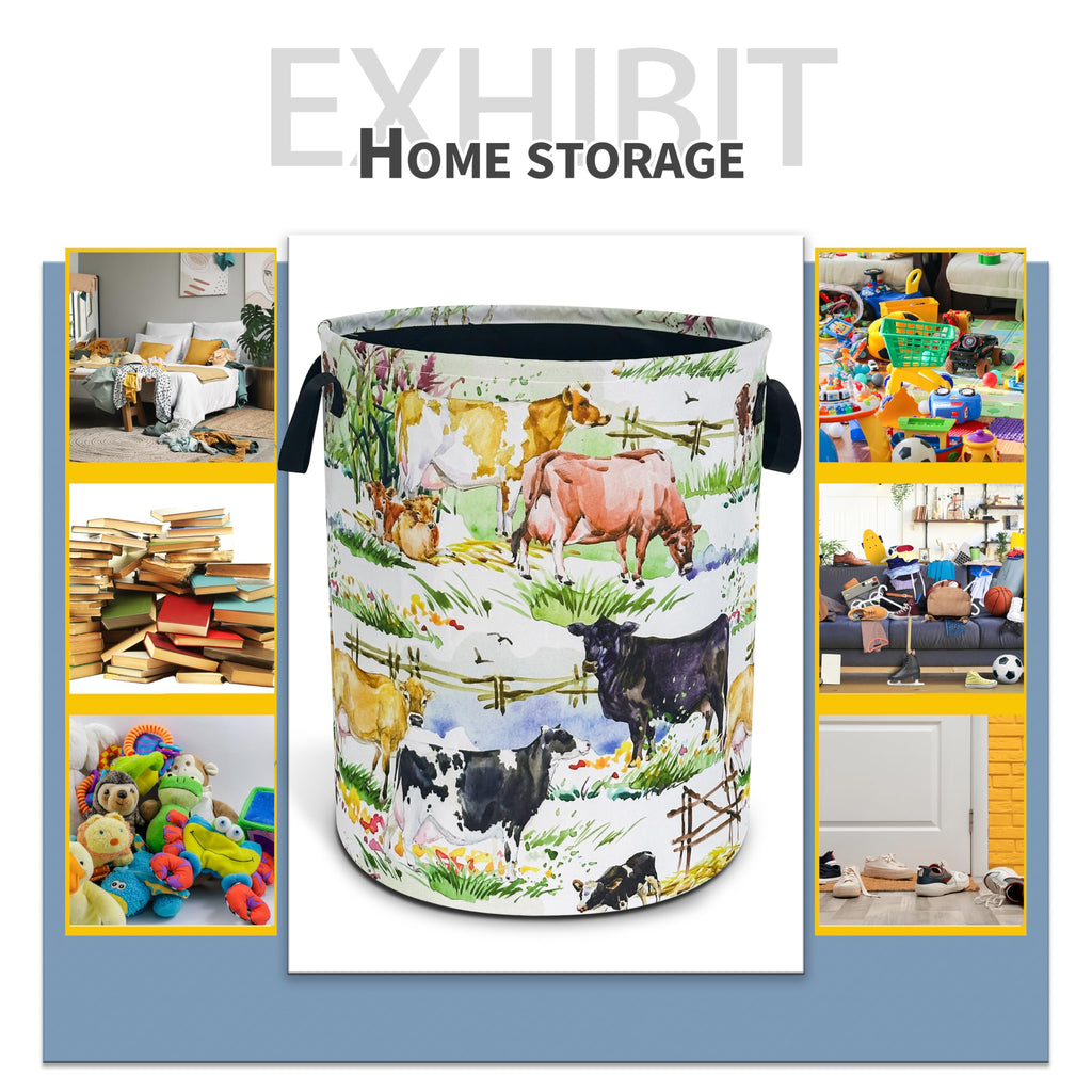 Cow Farm Laundry Basket Foldable Waterproof Hamper 18.9 x 16.5 Inch