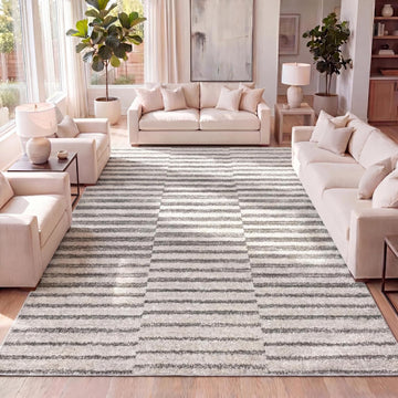 Lyla Offset Stripe Gray/Cream Indoor Area Rug, Contemporary, Modern, Easy-Cleaning, Pet Friendly, Non-Shedding