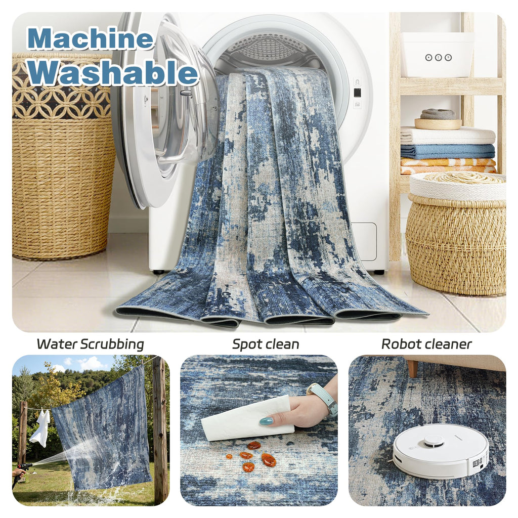 Area Rugs Blue Rug Washable Bedroom Abstract Carpet