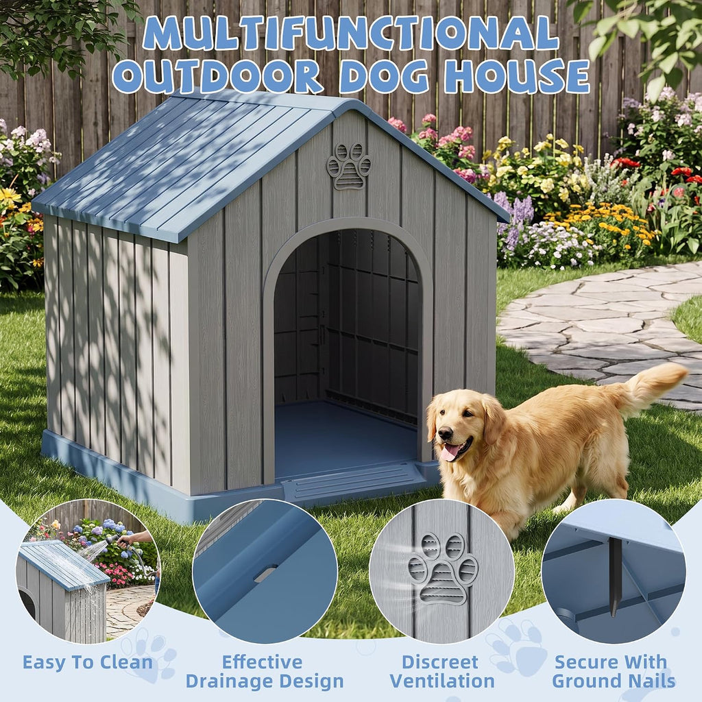 43 Inch Large Dog House Outdoor/Indoor, Plastic, Blue