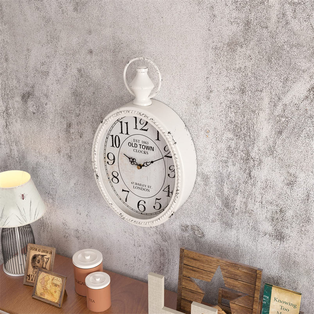 Small Retro Oval Wall Clock Antique Old Design, White Vintage Style