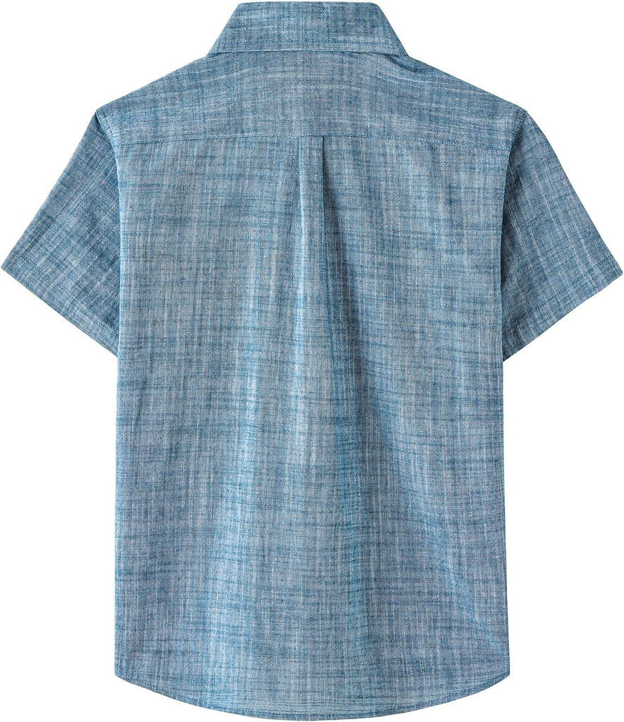 Boys Chambray Button Down Shirt Short Sleeve Casual Cotton Shirts