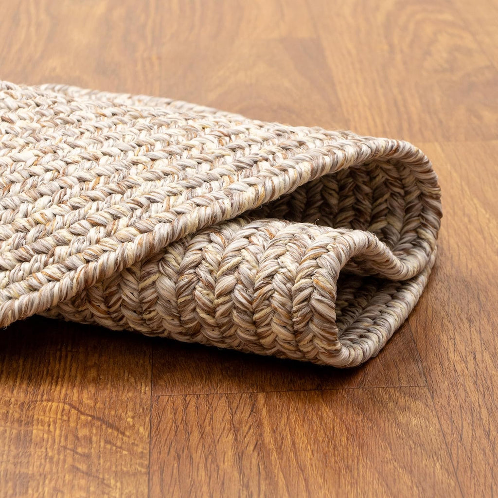Rustic Farmhouse Living Indoor/Outdoor Reversible Braided Rug - Made in USA - Beige Mix 2' X 3' Oval