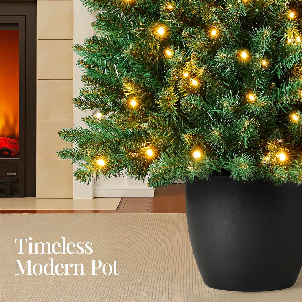 Prelit Potted Pencil Christmas Tree, 6Ft Artificial Lighted Holiday Décor, 250 Twinkling LEDs , Front Porch