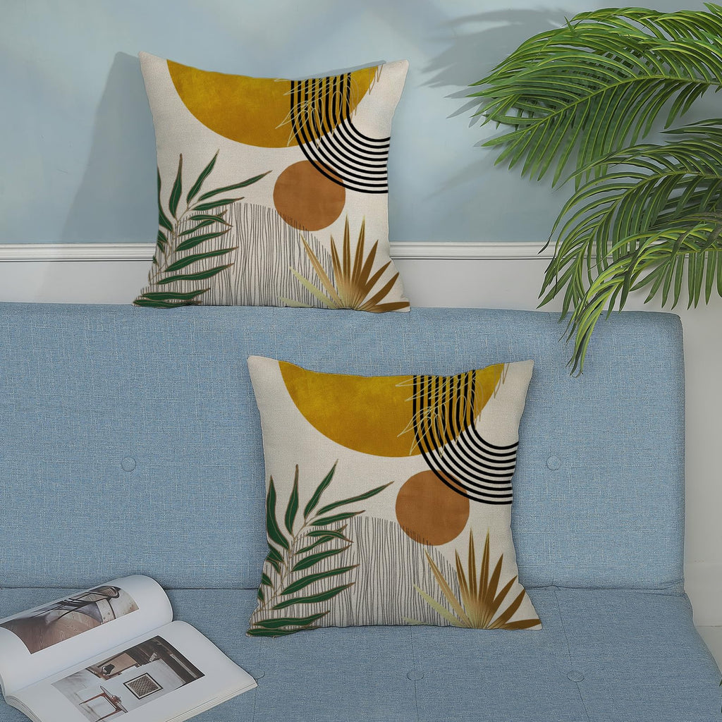 Mustard Yellow Boho Pillow Covers 20x20 Inch 2 Pcs Tropical Leaf Mid Century Outdoor Decor Throw Pillows Modern