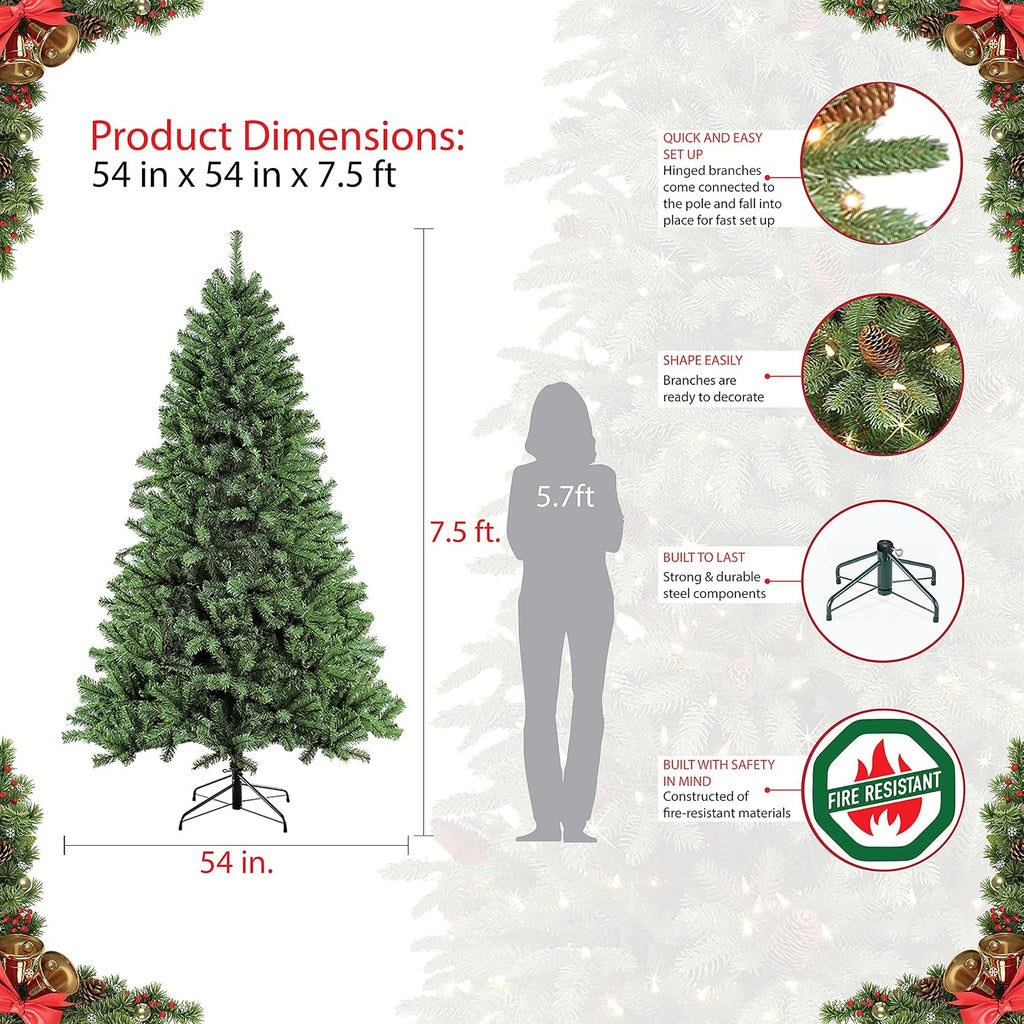 7.5 Foot Pre-Lit Northern Fir Artificial Christmas Tree with 500 Clear Lights, Green