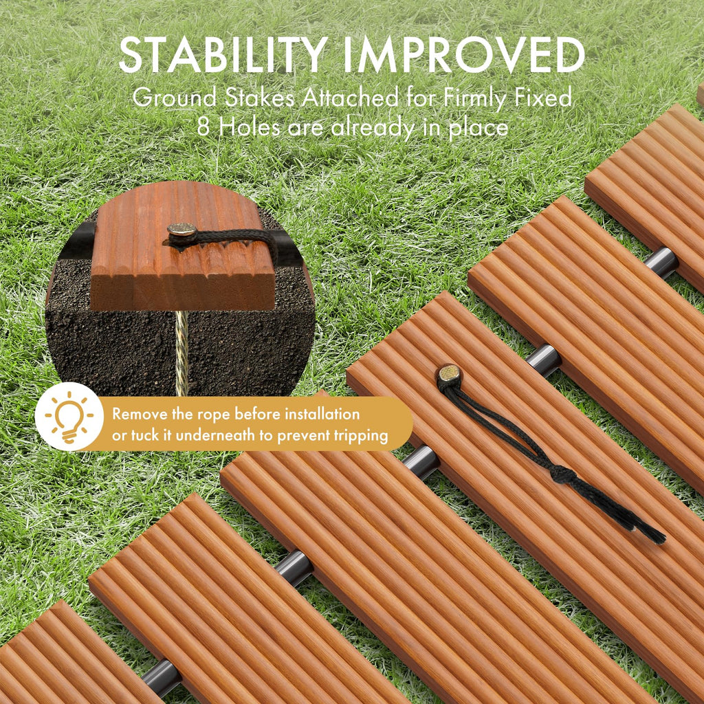 8.5FT Wooden Garden Pathway, Roll Out Decorative Straight Walkway, Non-Slip Patio Boardwalk Pavers for