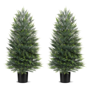 2 Pack 3FT Artificial Topiary Cedar Trees for Outdoor Front Porch
