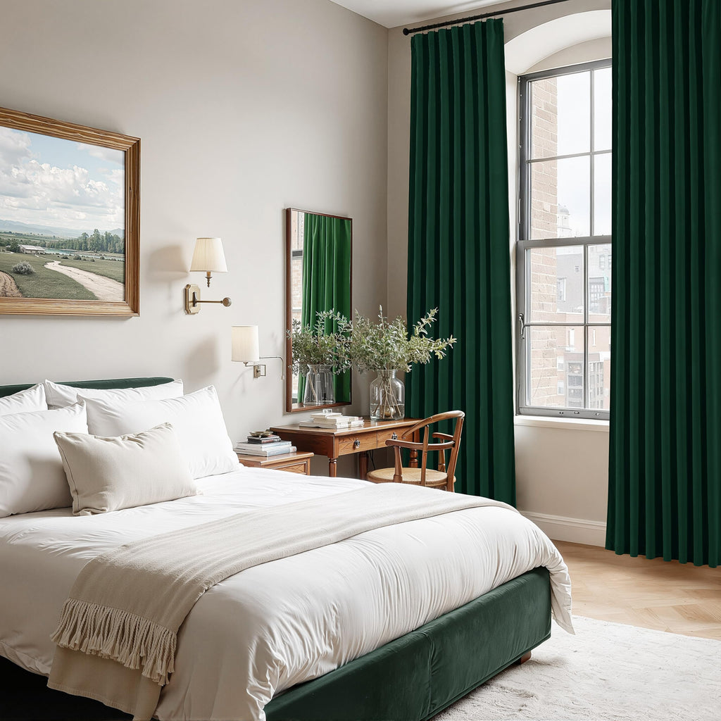 120 inch Dark Green Velvet Extra Long Curtains with Back Tabs