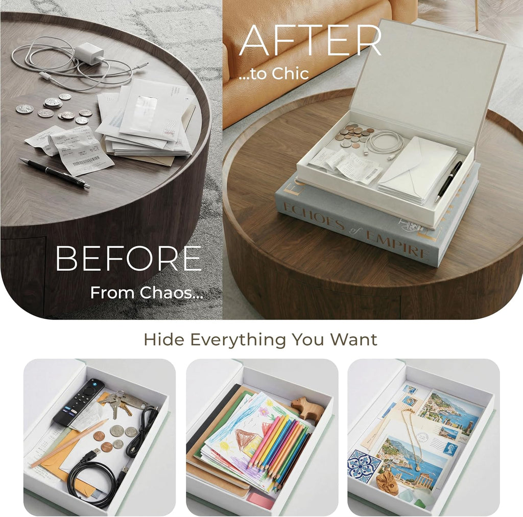 Decorative Books Decor - Beige & Sage Linen Faux Books for Decoration: Aesthetic Fake Book Shelf, Living Room
