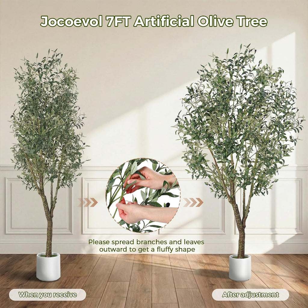Olive Tree Indoor 7FT, Tall Faux Olive Tree with White Planter