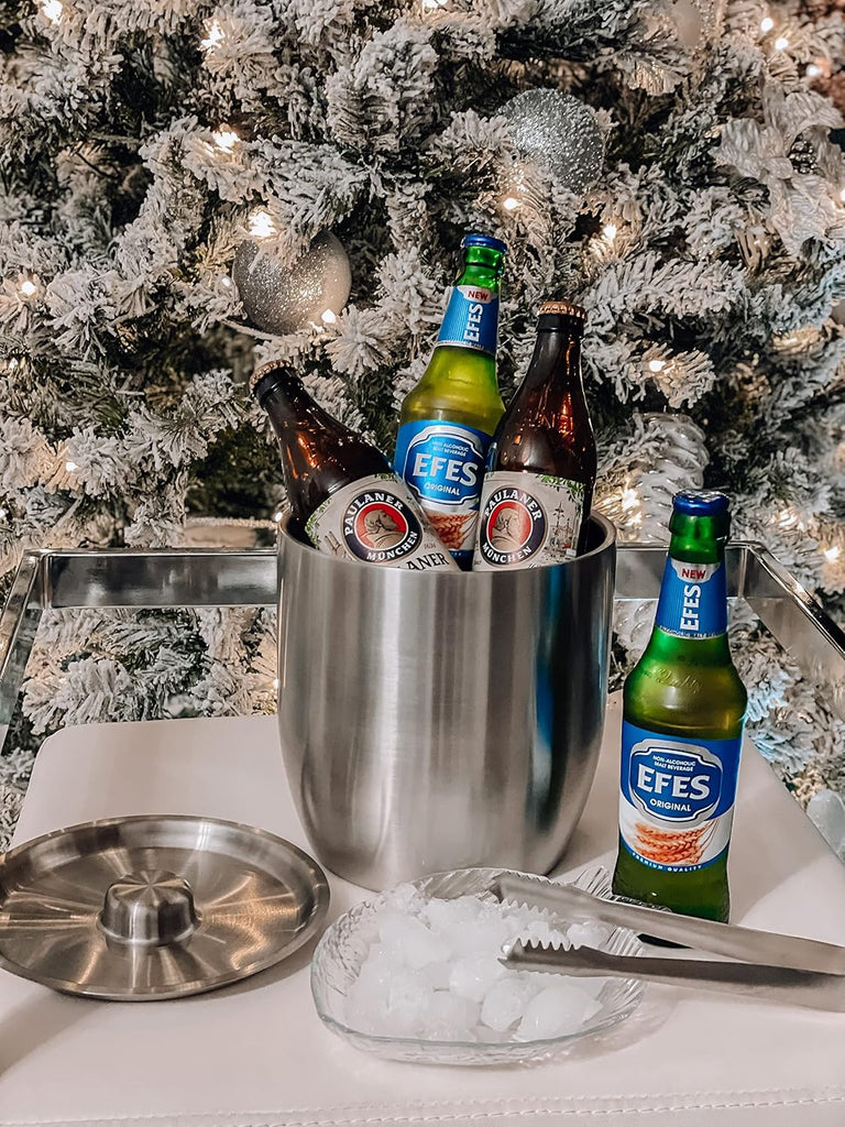 3L Double-Wall Vacuum Insulated Ice Bucket with Lid & Tong Stainless Steel Champagne Buckets for Cocktail Bar