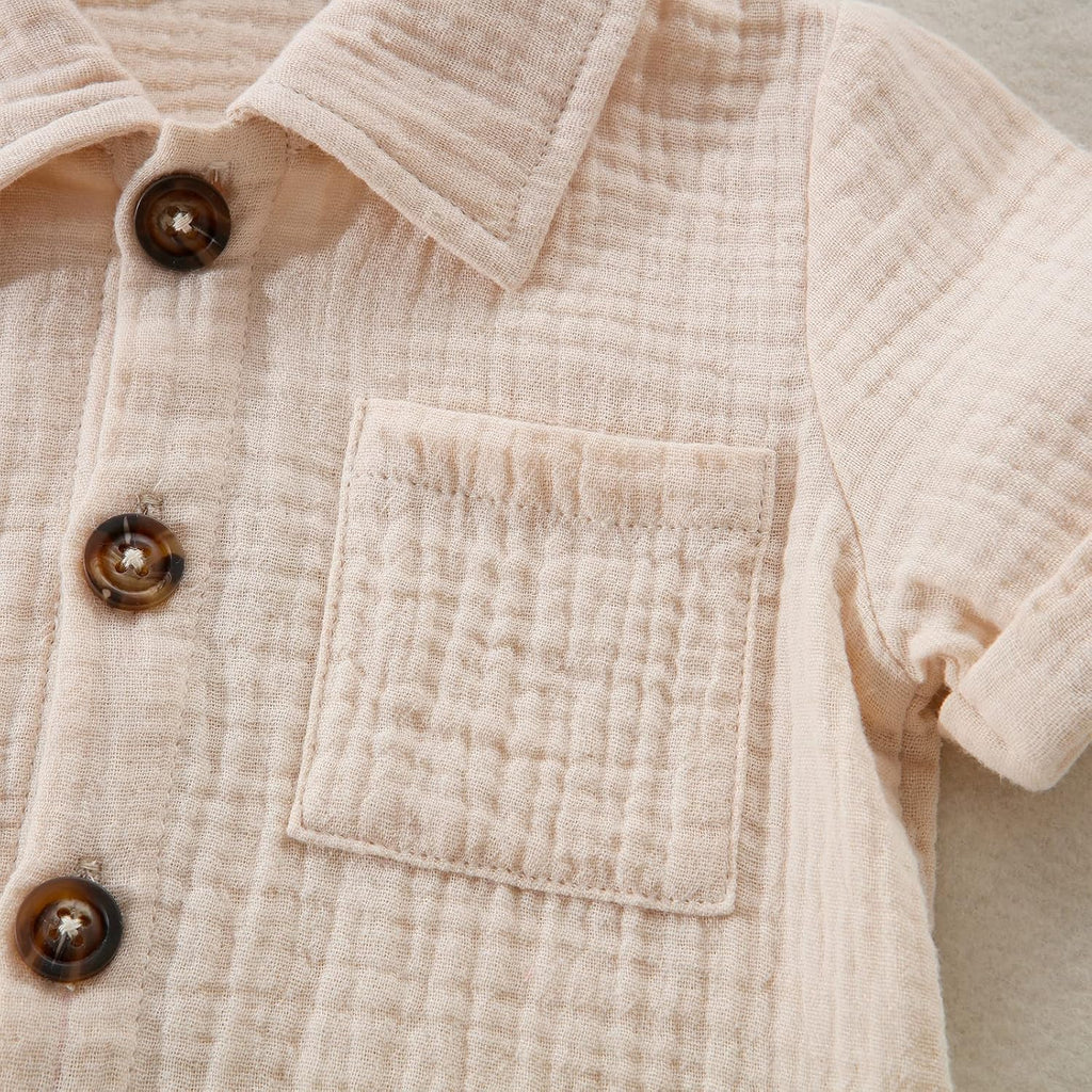 Baby Boy Summer Outfits Linen Short Sleeve Tops Button Down Shirt Short Sets Toddler Boy Clothes