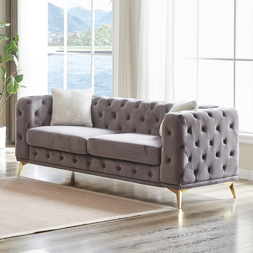 83" Luxury Oversized Velvet Chesterfield Sofa with 2 Pillows, Mid-Century Style 3-Seater Tufted Buttons Couch with