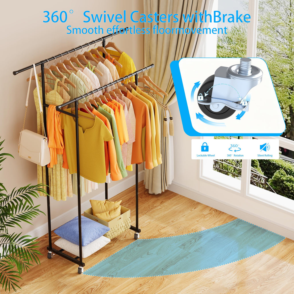 Garment Rack with Wheels, Portable Clothing Rack , Closet, and Laundry Room