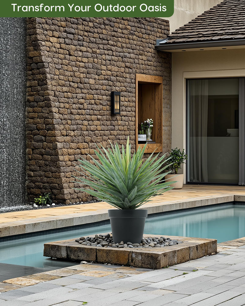 Artificial Agave Plant in Black Pot with Real Stone Pebbles, Large Fake Agave Plant for Indoor and Outdoor-22 inches