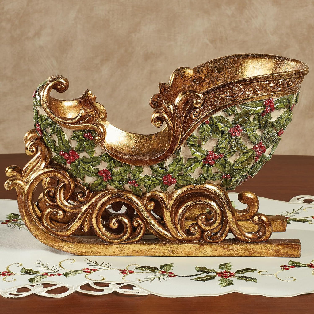 Winterberry Sleigh Tabletop Accent Red Christmas Table Sculpture | Holiday Decorations for Your Santa Claus Themed