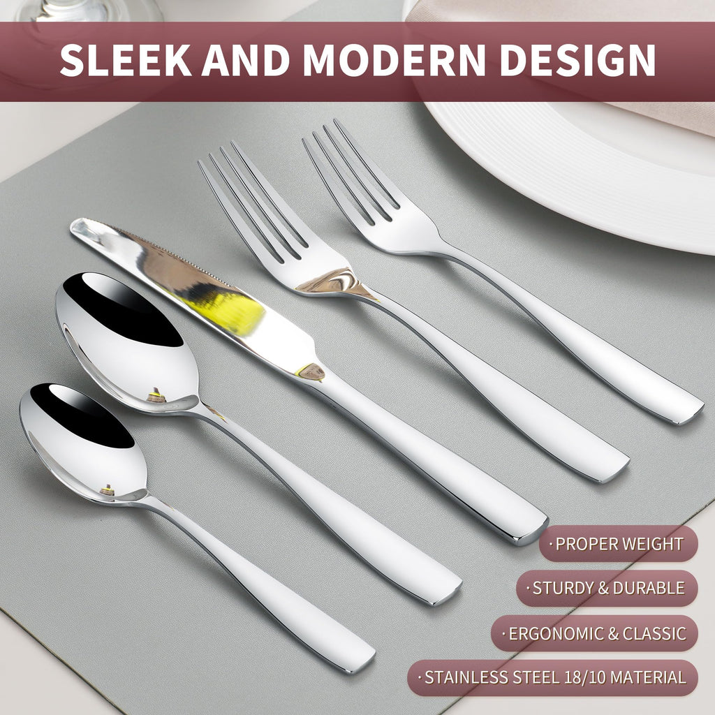 40 Piece Silverware Set for 8, 18/10 Stainless Steel Heavy Flatware Set