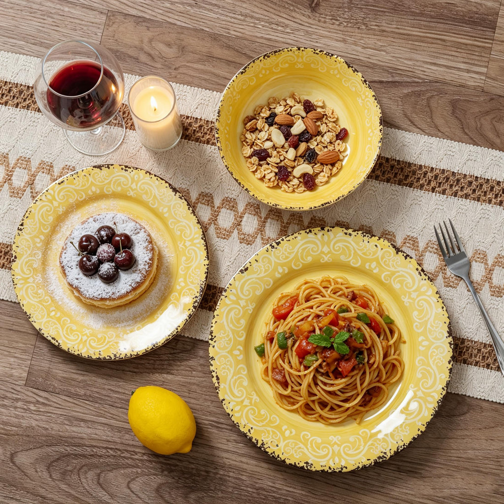 Farmhouse Melamine Dinnerware Set for 4, BPA Free and stackable Dishes Set