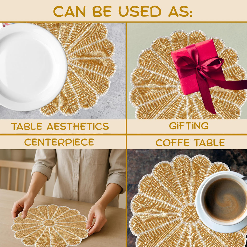 2-Pack Round Placemats, Glass Beads, Gold Silver, 13 Inch