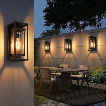 14" Modern Outdoor Porch Wall Light, Matte Black, 4 Pack