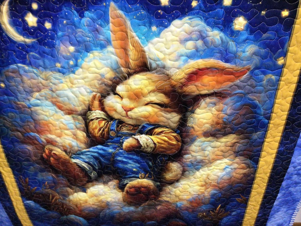 Baby Quilt, Sleeping Bunny on Clouds Design