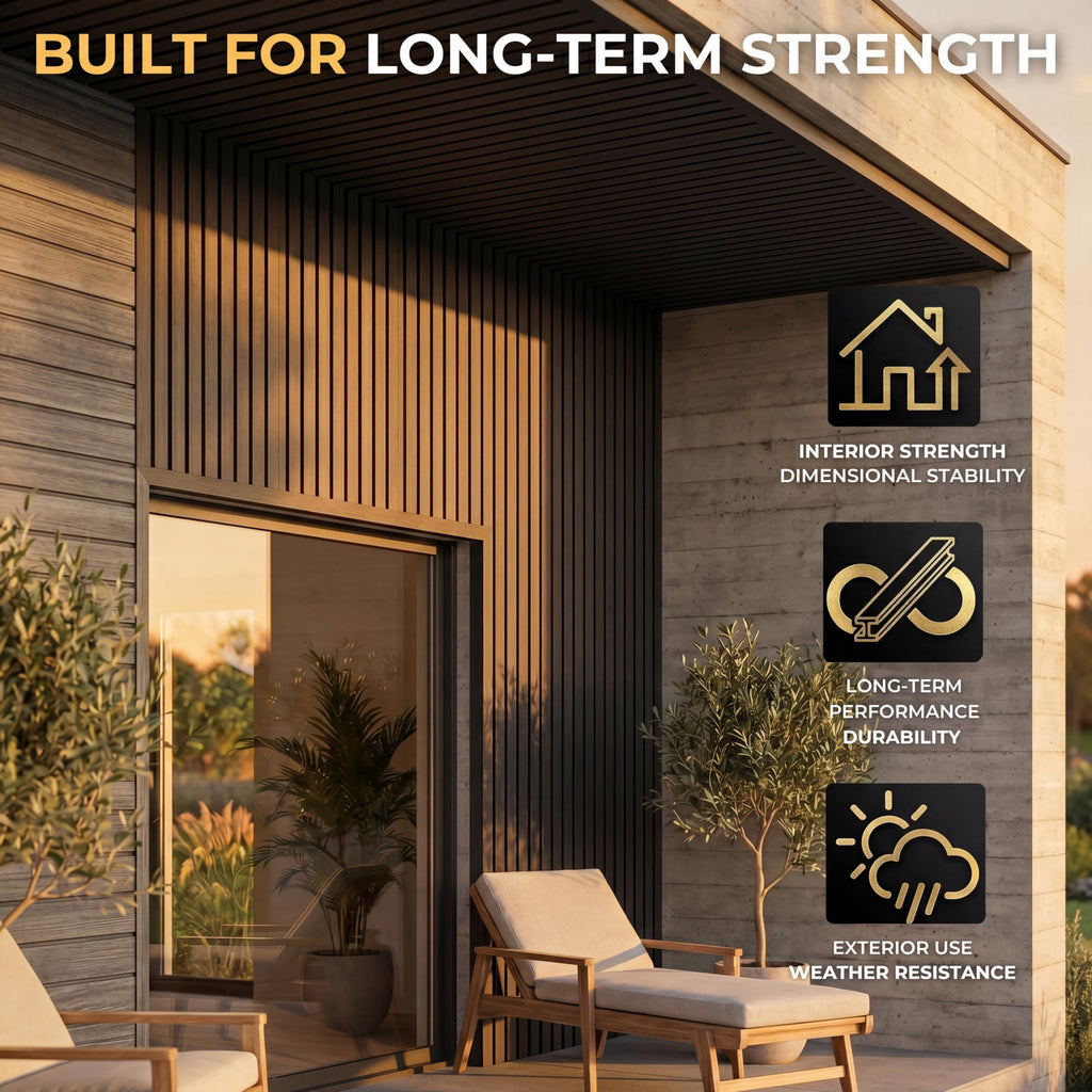 WPC Exterior Wall Slat Panels Waterproof Outdoor Composite Siding Cladding 94.5 in x 8.62 in 28.3 sq.ft Teak 5 Pack