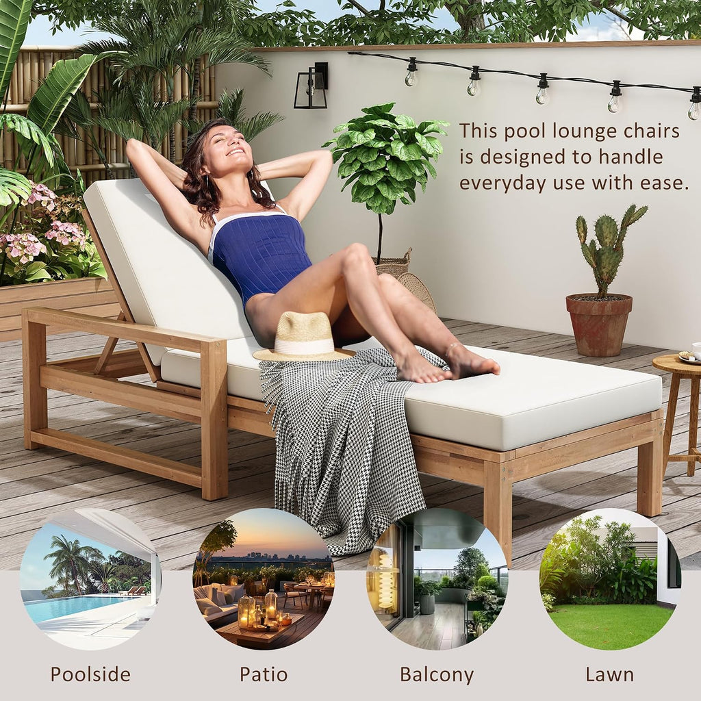 Outdoor Chaise Lounge 2 Pcs, 5-Position Adjustable Lounge Chair with Cushion & Adjustable Backrest, Set of 2 Sun