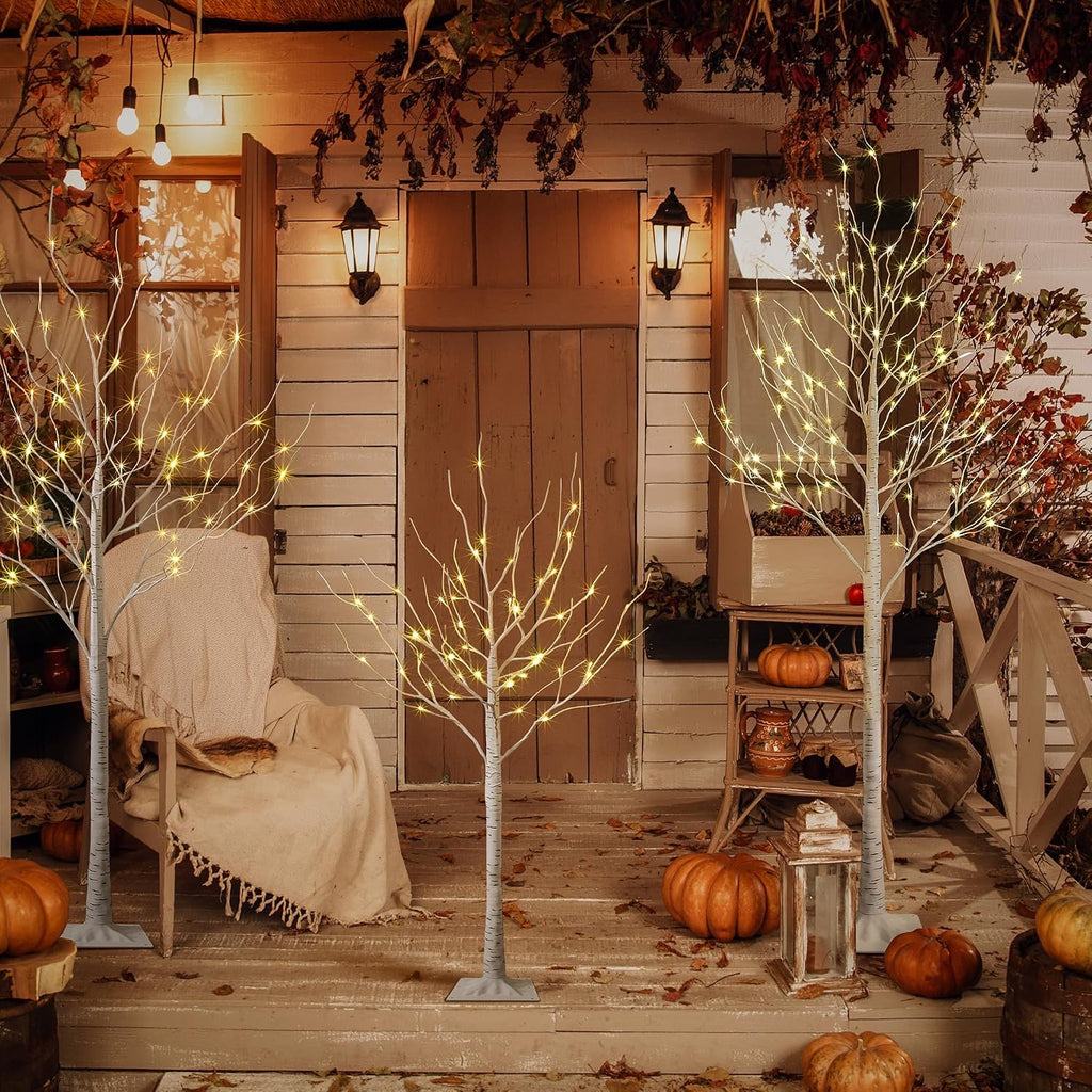 LED Birch Tree Light Set - 4ft, 6ft, 8ft Trees with Warm White Lights - Indoor Outdoor Christmas Wedding Party