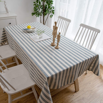 Boho Tablelcoth Rectangular Blue and White Striped Table Cloth 84 Inches Long for 6 Foot Rectangle Dining Kitchen