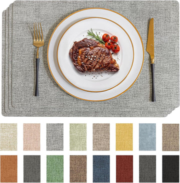 Faux Leather Vinyl Placemats, Light Grey - Set of 4