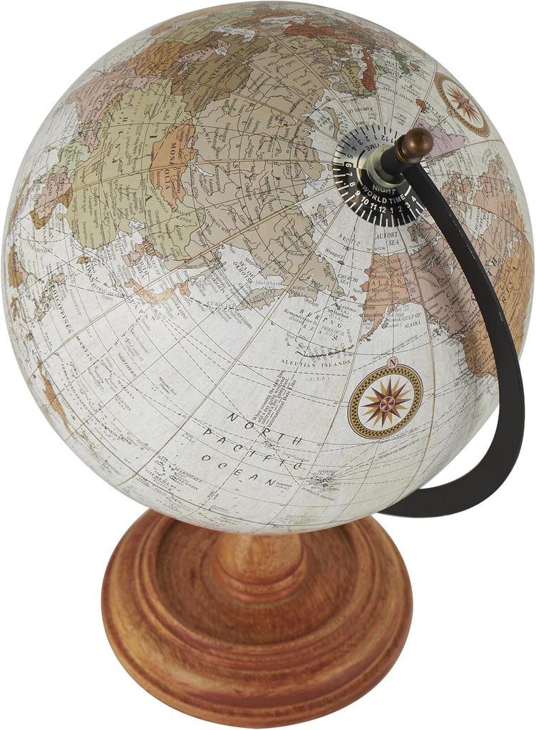 Mango Wood Globe with Wood Base, 9" x 8" x 13", Brown