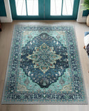 Area Rugs Washable Non-Slip, Floral Vintage Distress Print Pattern Medallion Carpet for Living Room Bedroom