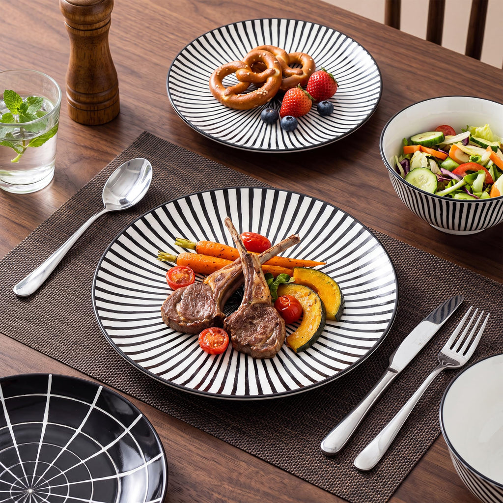 Dinnerware Sets for 6, Plates and Bowls Sets, 24 Pieces Scratch Resistant Dishware Dishes Set, Ceramic Kitchen Dinner